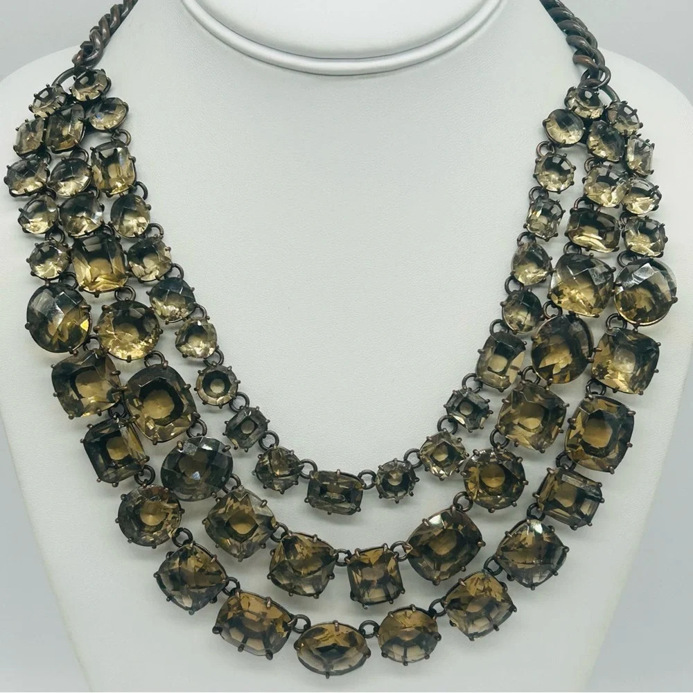 J. Crew Smoky Brown 3-Strand Jeweled Necklace